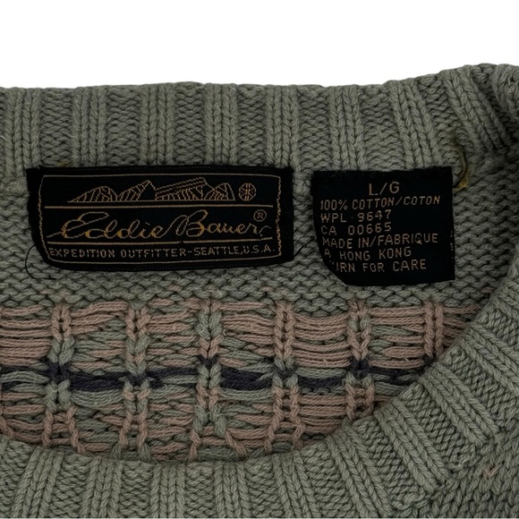 Vintage 90s Eddie Bauer Grandpa Sweater Oversized Crewneck Pullover Cotton | L - Picture 7 of 8